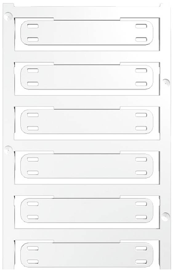 Zes lege, witte schijfhouders in een computerbehuizing, verticaal boven elkaar geplaatst.
