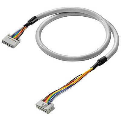Een grijze kabel met meerdere gekleurde draden die eindigen in twee aansluitingen. Ideaal voor elektronische verbindingen.