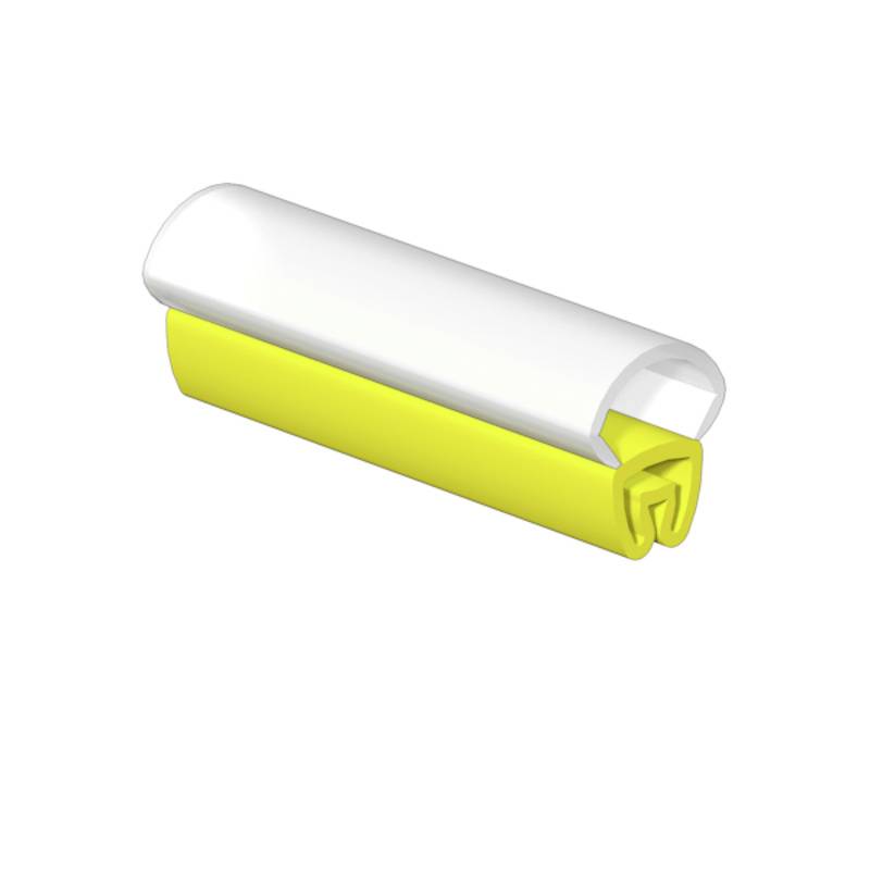 Een gele papieren kokerhouder, die gedeeltelijk bedekt wordt door een wit papier.