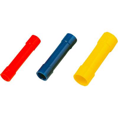 Drie geïsoleerde, cilindrische buizen in de kleuren rood, blauw en geel liggen naast elkaar op een witte achtergrond.