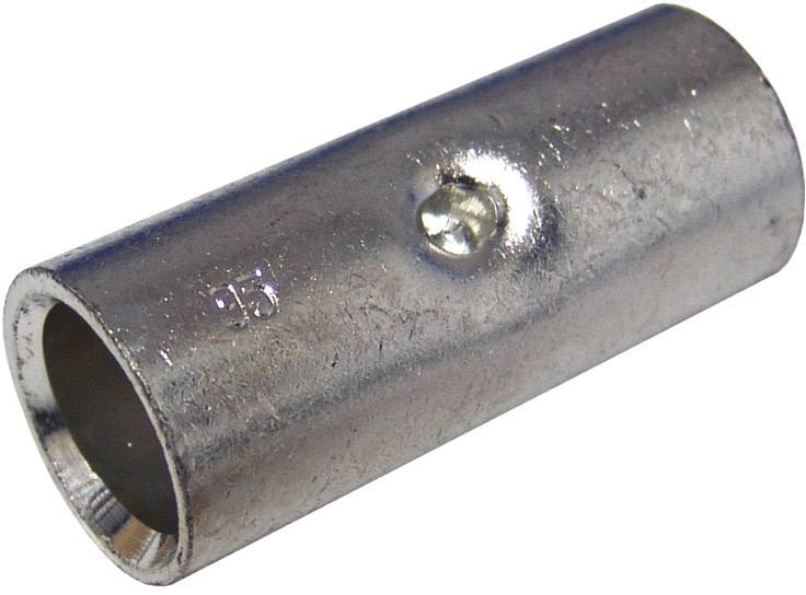 Metalen buisklem, cilindrische vorm, glad, zilverkleurig. Gebruikt voor het verbinden van buizen in loodgieters- of elektrische systemen.