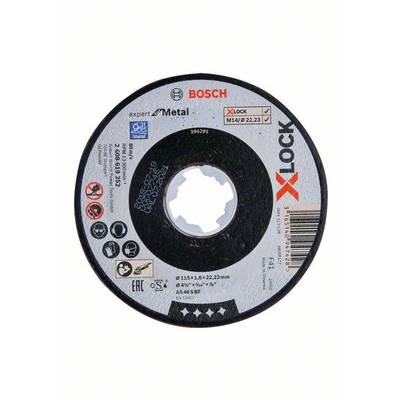 Bosch slijpschijf voor metaal, 115 mm diameter, 1,6 mm dikte, X-LOCK-bevestiging, geschikt voor metaalsnijden.