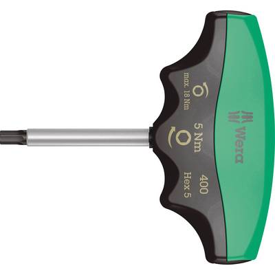 'Momentsleutel van Wera, max. 18 Nm, 5 Nm vooraf ingesteld, Hex 5 maat, ergonomische handgreep in groen en zwart.'
