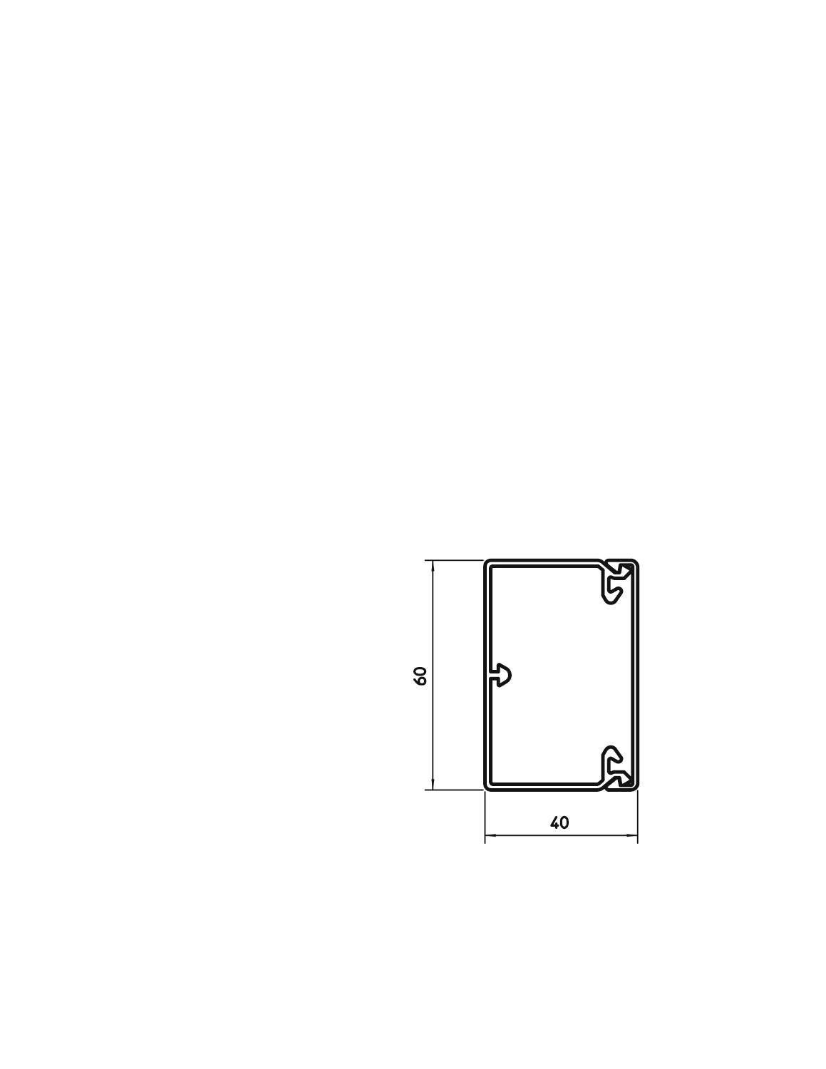Technische tekening van een rechthoekig profiel. De afmetingen zijn 40 breed en 8 hoog, weergegeven in millimeters.