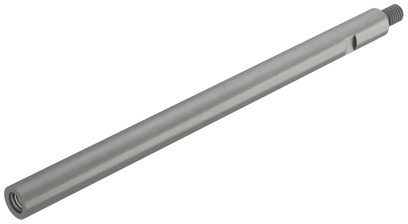 'Cilindrische metalen staaf met schroefdraad aan één uiteinde, mogelijk gebruikt als verlengings- of verbindingselement.'