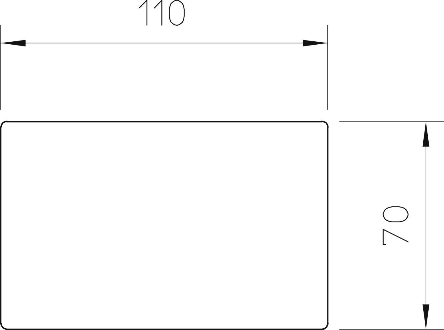 Rechthoek met afmetingen 110 x 70. Bovenaan is de breedte (110) en rechts de hoogte (70) gemarkeerd met pijlen.