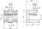 Technische tekening van een C-klem met afmetingen. Links: breedte 48 mm, schroefgrootte M8. Rechts: hoogte H en andere afmetingen aangegeven.