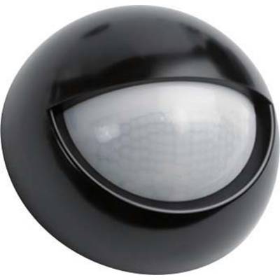 Een zwarte bewegingssensor met een bolle lens, geschikt voor het detecteren van bewegingen in beveiligings- of verlichtingssystemen.