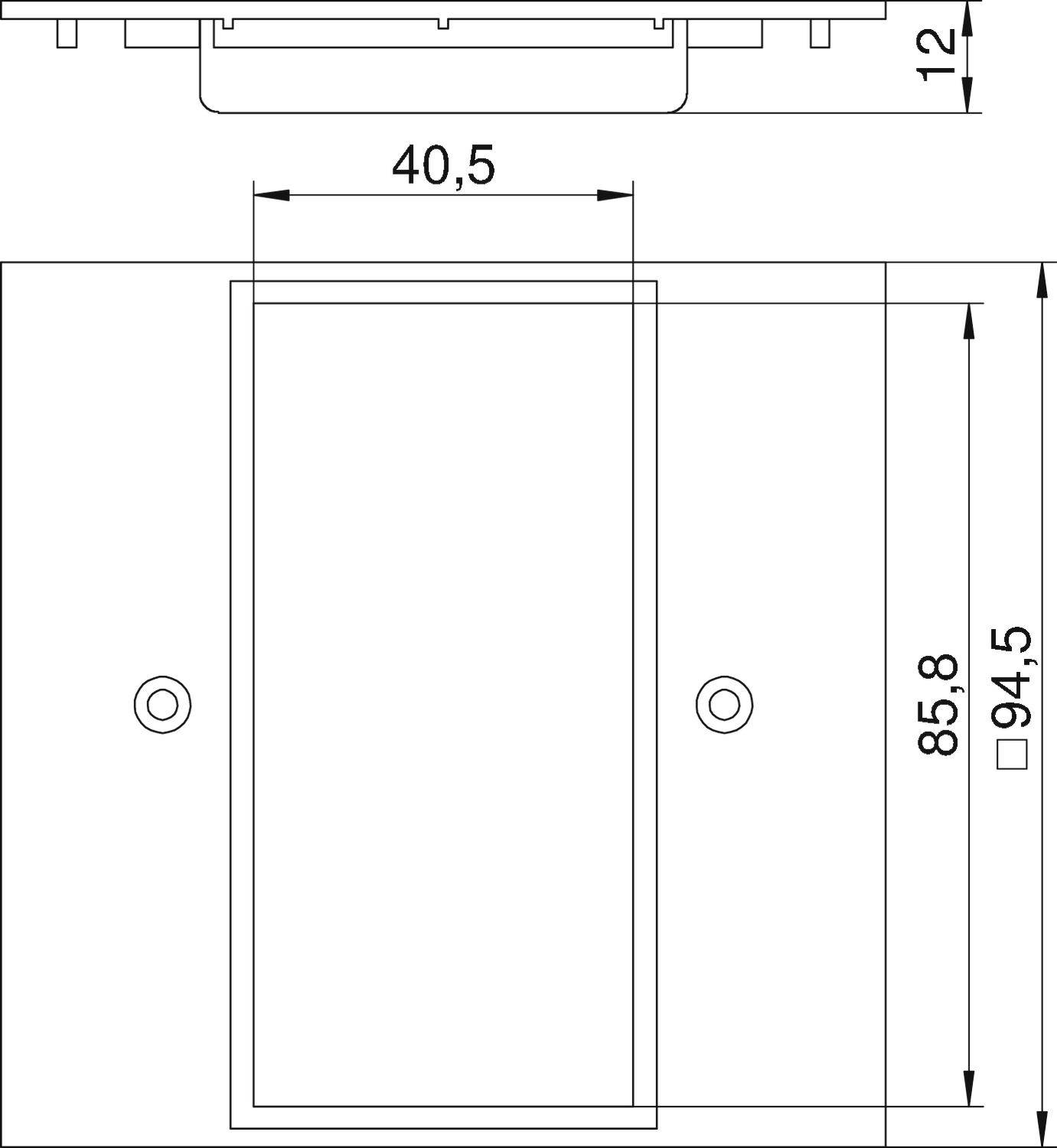 Technische tekening van een rechthoekig apparaat met afmetingen: breedte 40,5 mm, hoogte 85,8 mm en 94,5 mm.
