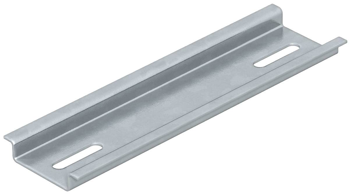 Metalen steun met twee langwerpige gaten voor verstelbaarheid. Geschikt voor bevestiging of verbinding van componenten in constructies.