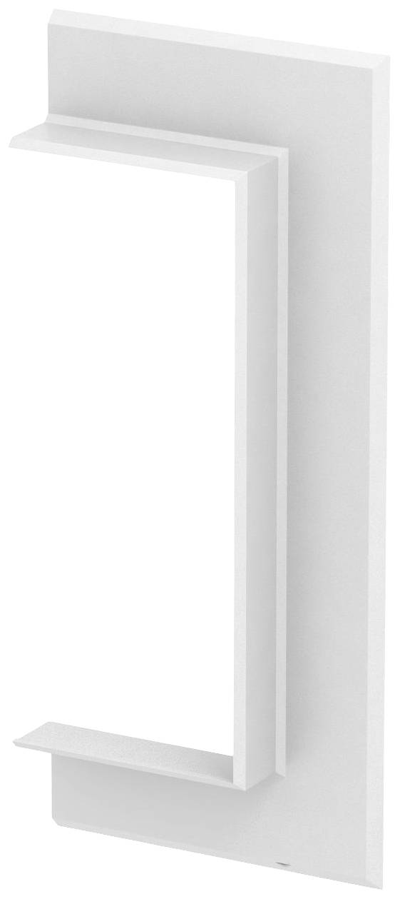 Een minimalistische, witte metalen handgreep met rechthoekig ontwerp, verticaal gemonteerd op een oppervlak.