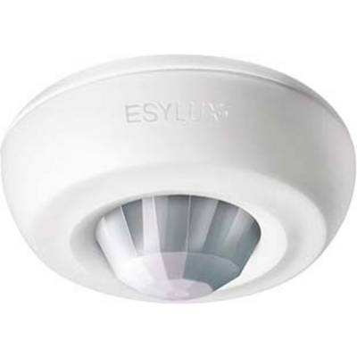 Witte plafondlamp van bovenaf gezien, rond ontwerp, merknaam 'ESYLUX' zichtbaar aan de bovenkant.