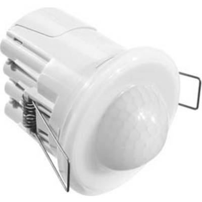 Een witte bewegingssensor met ronde lens en metalen beugels, ideaal voor plafondmontage in woon- of bedrijfsruimtes.