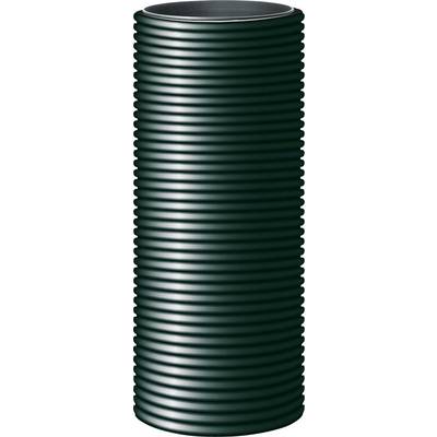 Een grote, zwarte, geribbelde buis die verticaal staat. De ribben zijn gelijkmatig verspreid over de gehele hoogte.