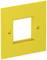 Gele vierkante kunststofplaat met een vierkante uitsparing in het midden en twee ronde gaten aan de zijkanten.