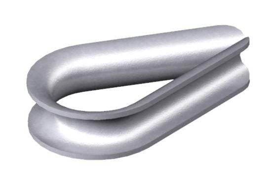 Een zilveren metalen kabeloog dat wordt gebruikt voor het versterken van lussen en het beschermen tegen slijtage bij kabels of draden.