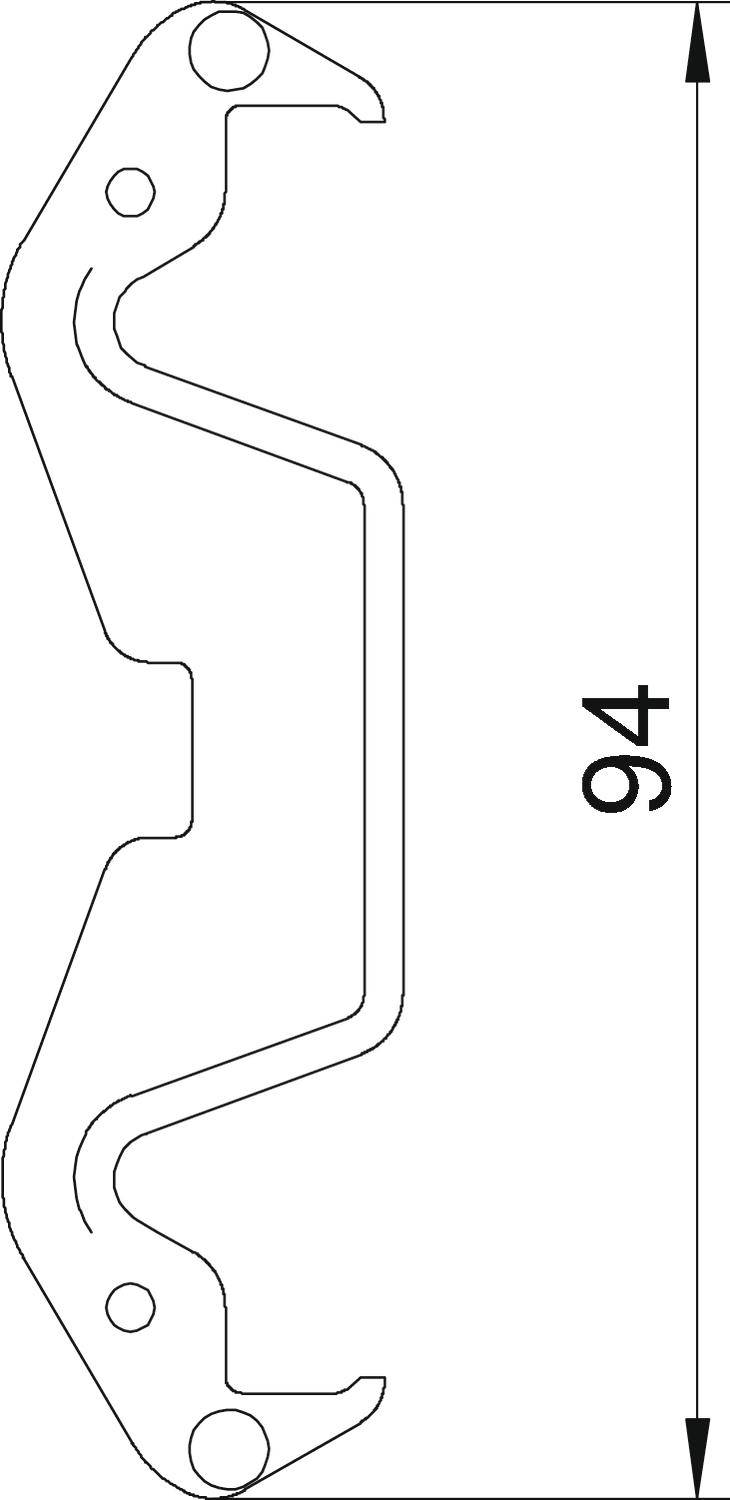 Technische tekening van een remblok, zijaanzicht, met een aangegeven hoogte van 94 mm.