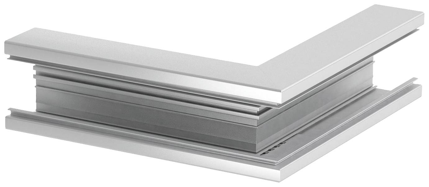 Een zilveren L-vormige metalen raamkozijn dat innovatieve en moderne architectonische ontwerpen ondersteunt.
