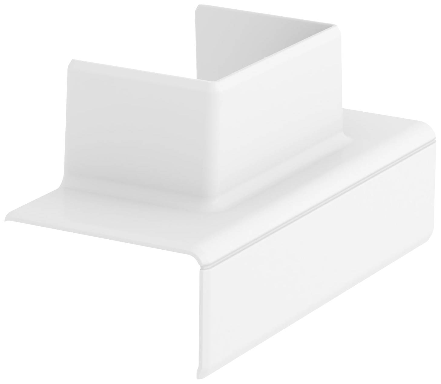 Een wit, rechthoekig plastic onderdeel met een verhoogd uiteinde dat zich in een rechthoekig doosprofiel bevindt.