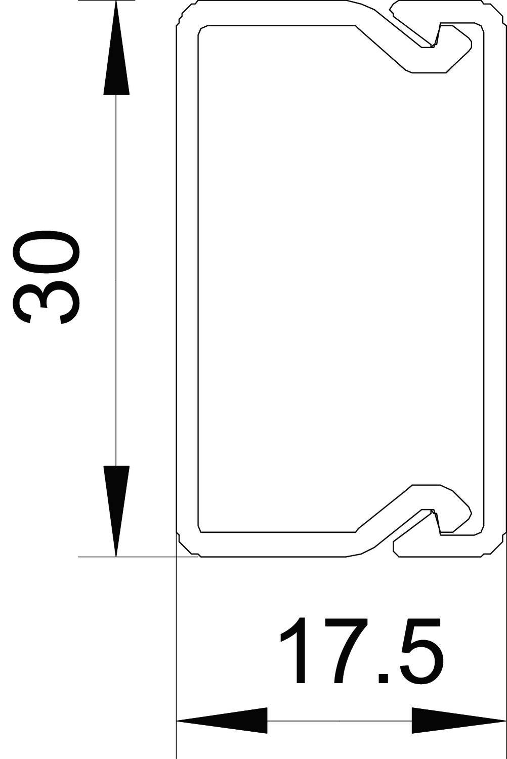 Technische tekening van een rechthoekig profiel met afmetingen van 30 mm hoogte en 17,5 mm breedte.