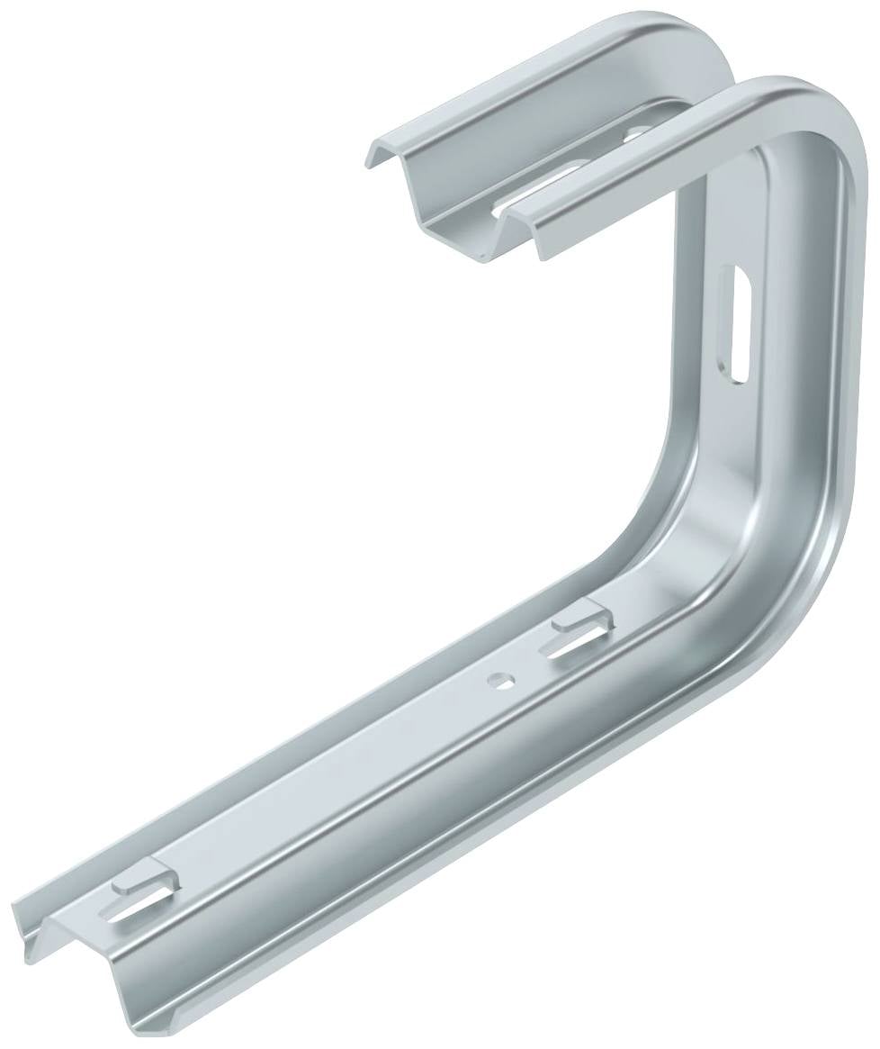 Metalen wandbeugel, zilverkleurig, L-vormig, met bevestigingsgaten, geschikt voor industriële of bouwkundige toepassingen.