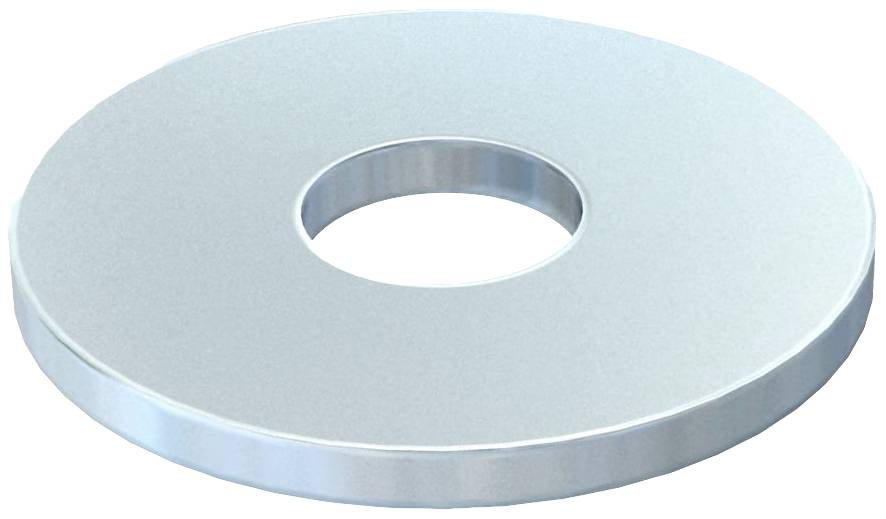 Een zilveren, ronde metalen schijf met een rond gat in het midden.