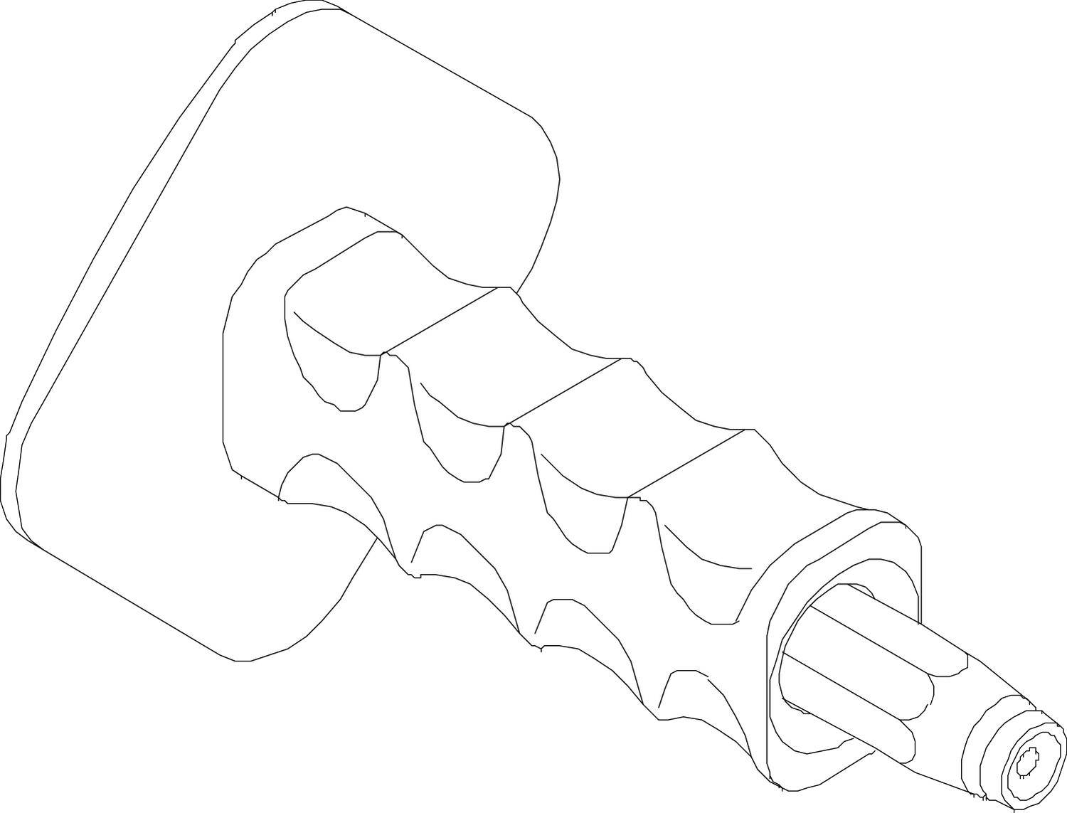 Tekening van een schroevendraaier met ergonomische handgreep, weergegeven onder een perspectivische hoek.