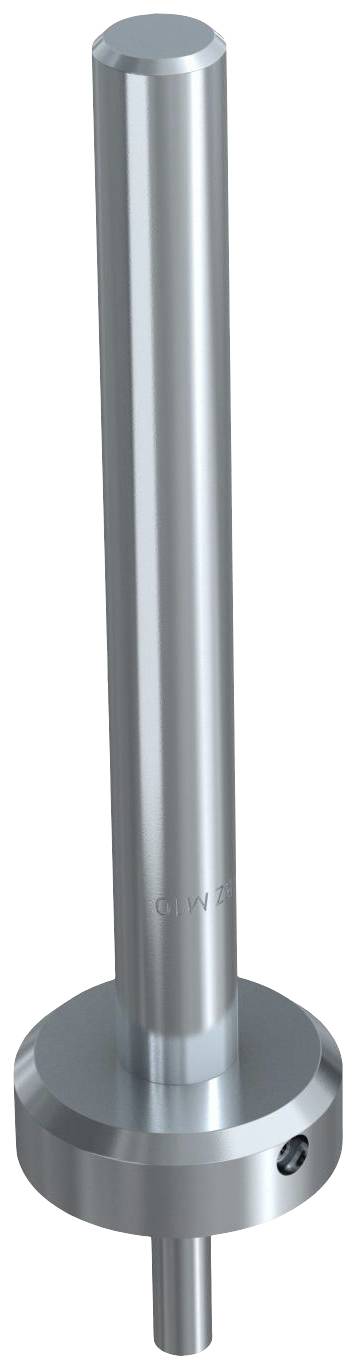 Metalen cilinder met een brede voet en een dunne pin. Technisch onderdeel voor rotatie of verbinding.