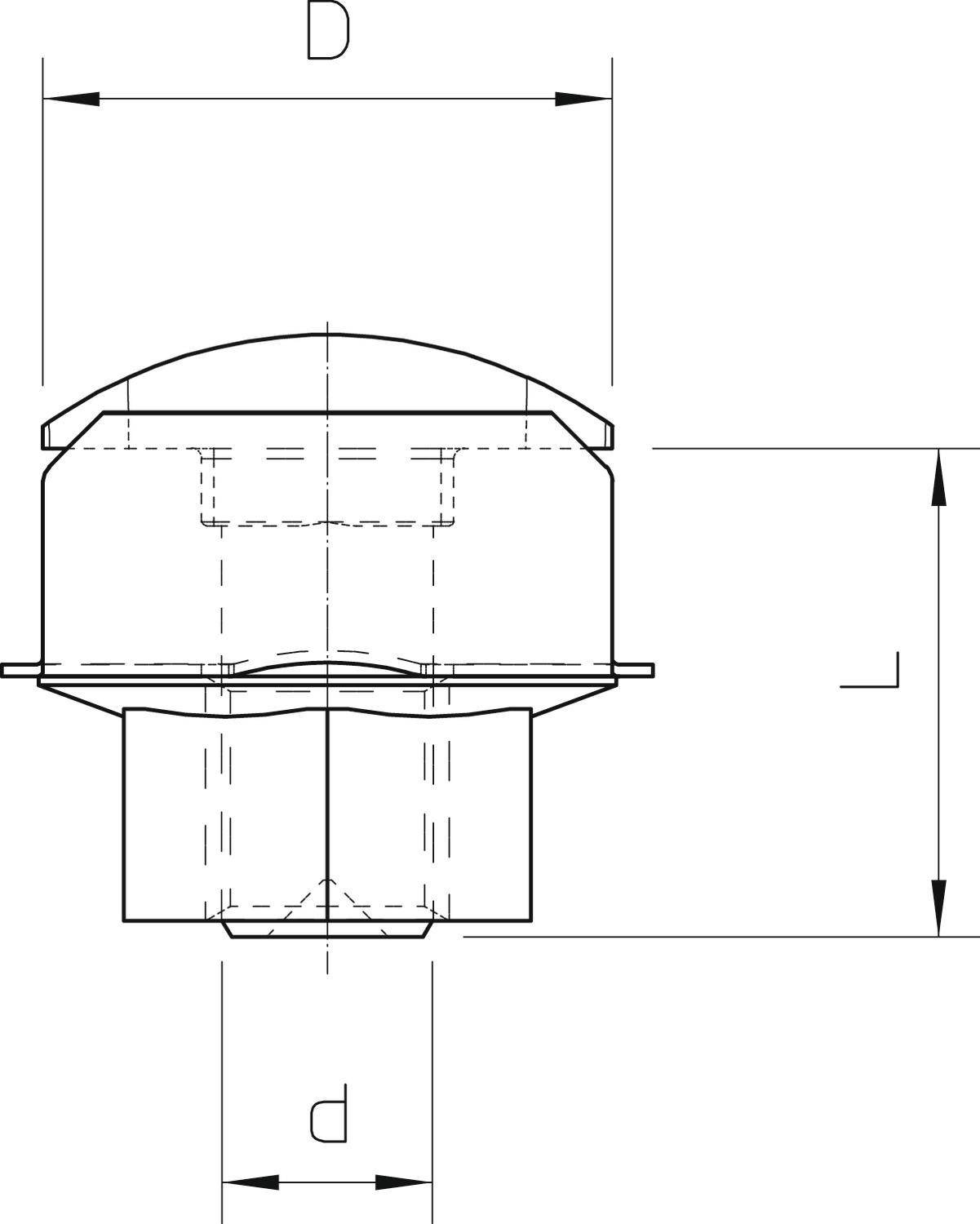 Technische tekening: Doorsnede van een kogel- of rollager-component, toont afmetingen 'D' en 'd', maten en lijnen ter bepaling van de dimensies.