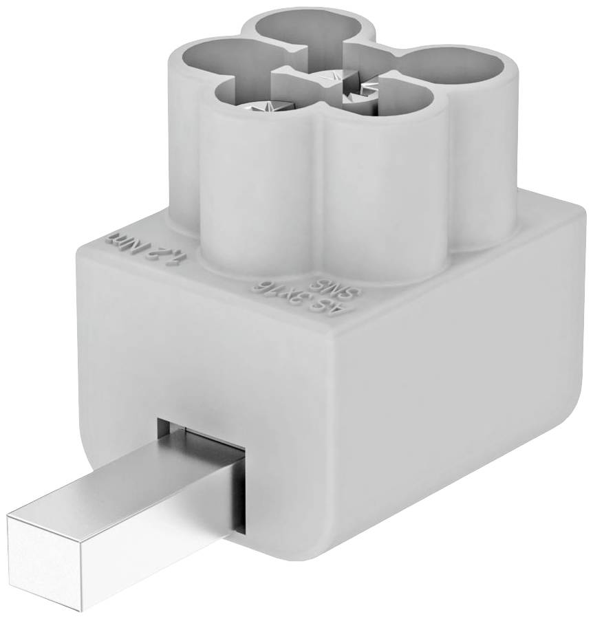 Een grijze draaimomentadapter met een vierkante, metalen punt en een viervoudige aansluiting, gebruikt voor precisegereedschappen.
