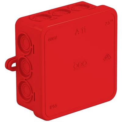 Rode aftakdoos met meerdere kabelopeningen en een opdruk '400V', geschikt voor elektrische installaties.