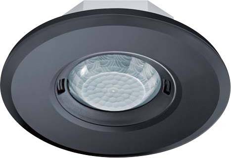 Zwarte LED-inbouwspot met een glazen diffuser in het midden, geschikt voor binnenverlichting.
