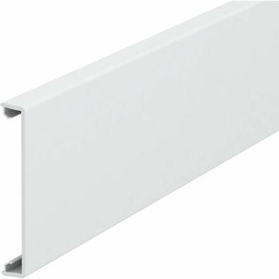 Een witte, rechthoekige kunststof afdekking met een zijdelingse groef, waarschijnlijk bedoeld voor kabelbeheer of afdekking.
