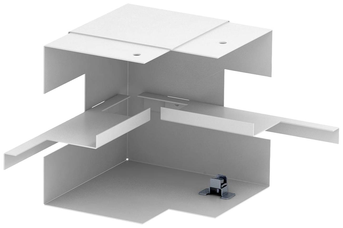 Een complex, modulair metalen onderdeel met meerdere lagen en uitstekende delen, dat mogelijk een montagebassis vormt.