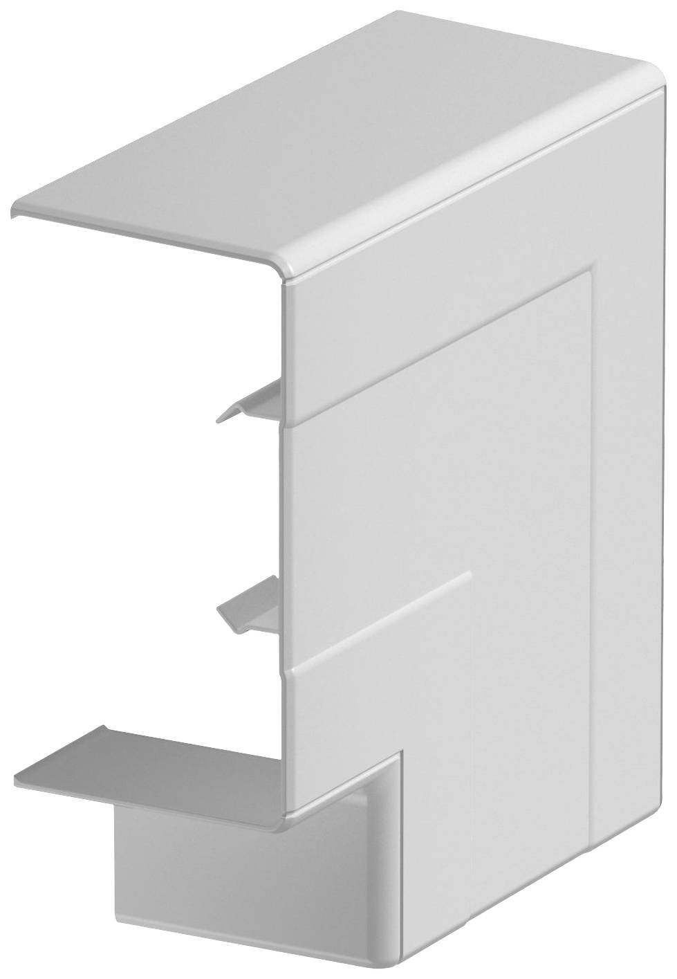 Witte hoekkabelgoot, rechthoekig, voor wandmontage, maakt nette bochten van kabels of leidingen mogelijk.