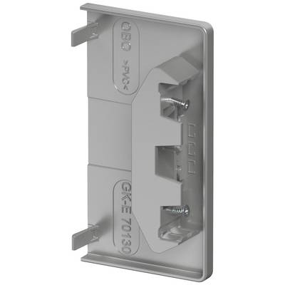 Metalen plaat met meerdere bevestigingsgaten en schroeven. Graveur 'OBO' en modelnummer 'GK-E 70130' zichtbaar.