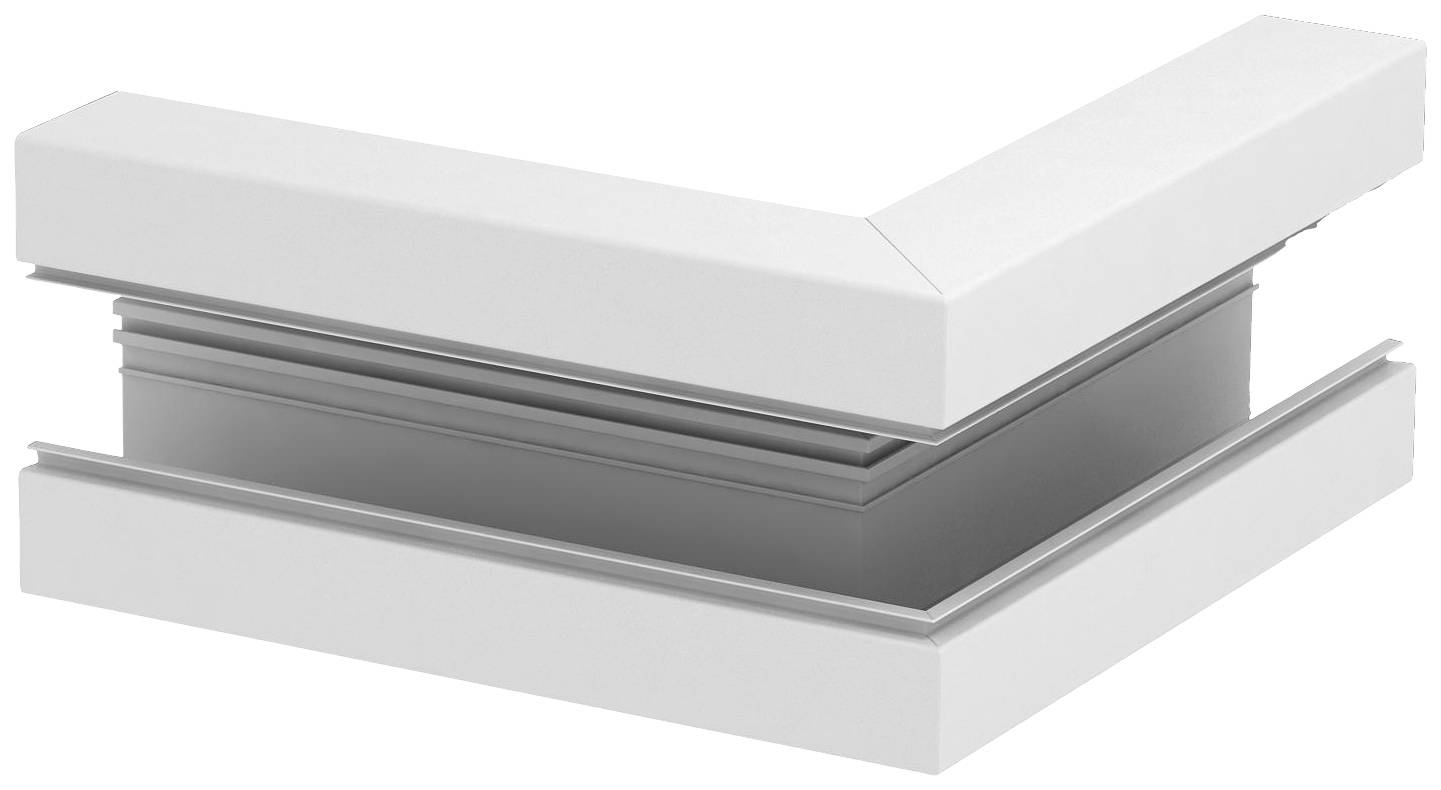 Een grijze, hoekige bouwcomponent met meerdere lagen en afgeronde randen, waarschijnlijk onderdeel van een ventilatiesysteem.