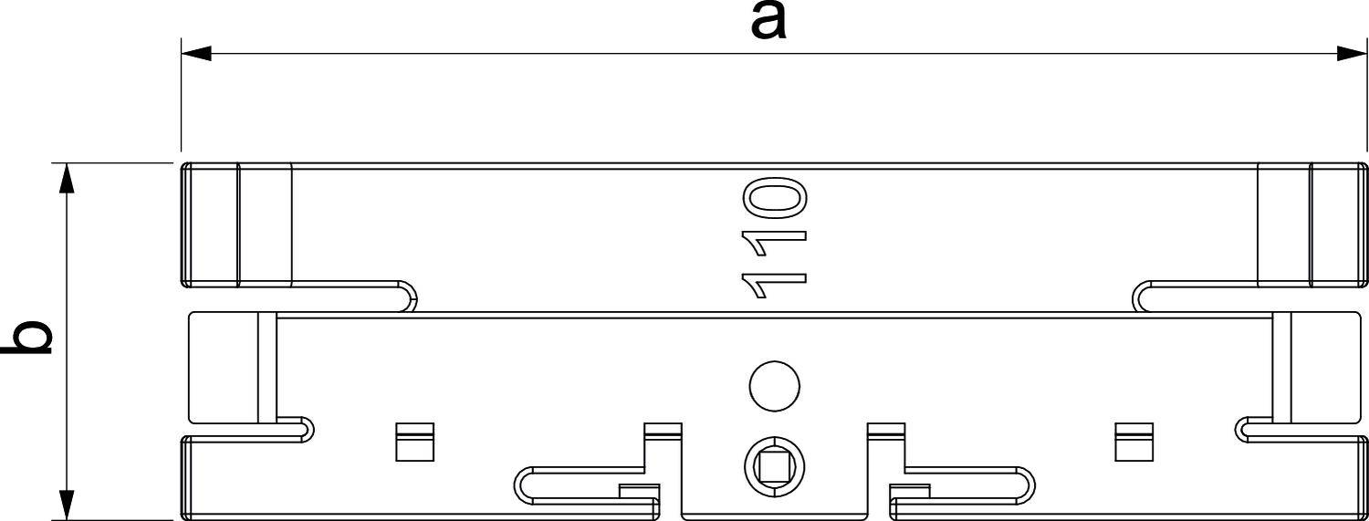 Technische tekening van een onderdeel met de markeringen 'a' en 'b', het getal '110' in het midden. Toont de afmetingen van het oppervlak.