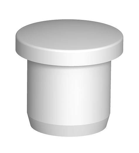 Ronde, witte kunststof deksel met platte handgreep.
