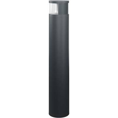 Een zwarte, cilindrische buitenlamp met een transparant bovenste element voor lichtuitgifte.