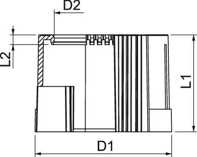 Technische tekening van een mechanisch onderdeel met afmetingen: D1, D2, L1, L2. Toont doorsnede met verschillende materiaallagers.