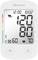 Bloeddrukmeter met weergave: 120 bij 80 mmHg; Hartslag 70. Display toont datum en tijd. Grafische indicatorbalk links.