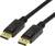 Twee zwarte DisplayPort-kabels met gouden connectoren naast elkaar; gebruikt voor het aansluiten van monitors op computers.