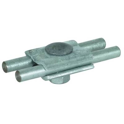 Metalen beugel met vier buismoffen, centrale ronde schroef. Wordt gebruikt voor het verbinden van twee parallelle buizen.