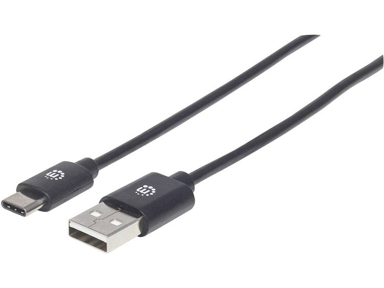 Manhattan USB 2.0 Aansluitkabel [1x USB-A 2.0 stekker 1x USB-C 2.0 stekker] 50 cm Zwart