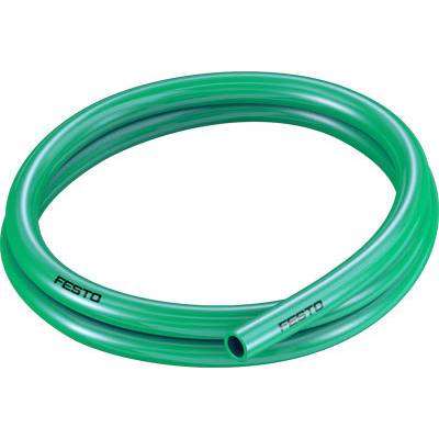 Groene slang in spiraalvorm opgerold met het opschrift "Festo".