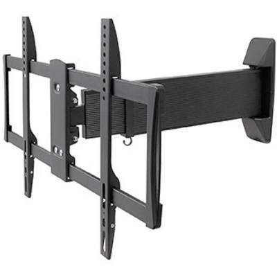 Wandbeugel voor tv, zwart, met verstelbare armen en bevestigingselementen, geschikt voor het ophangen van een flatscreen televisie.