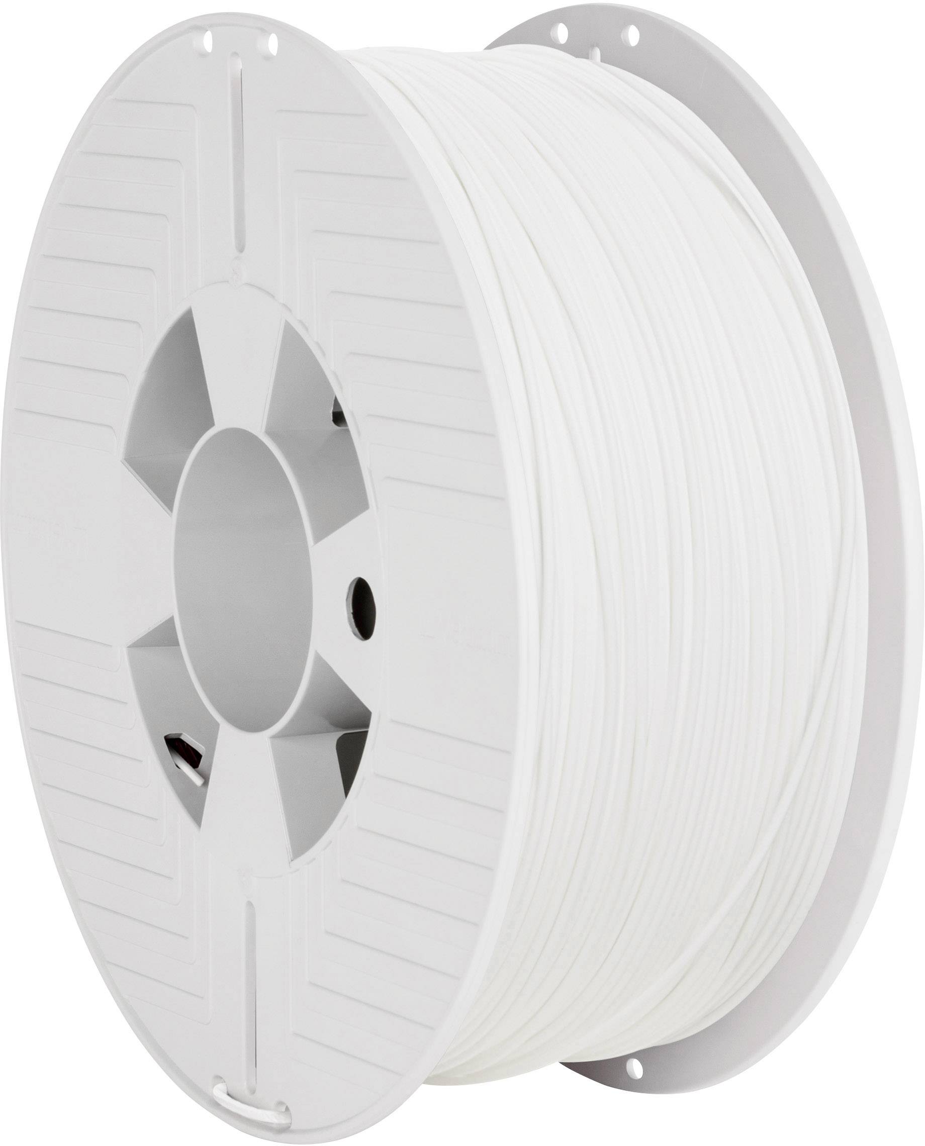 Een plastic spoel met wit 3D-printfilament.