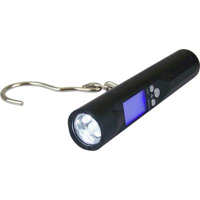 Elektronische handzaak met haak en digitaal display, toont het gewicht van hangende voorwerpen. Ideaal voor reizigers.