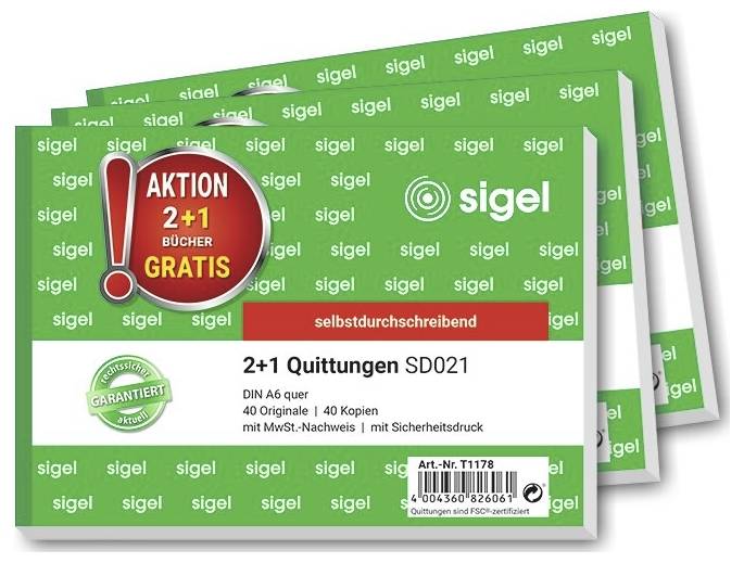 Sigel T1178 Kwitanties DIN A6 liggend Aantal paginas: 40 3 stuk(s)